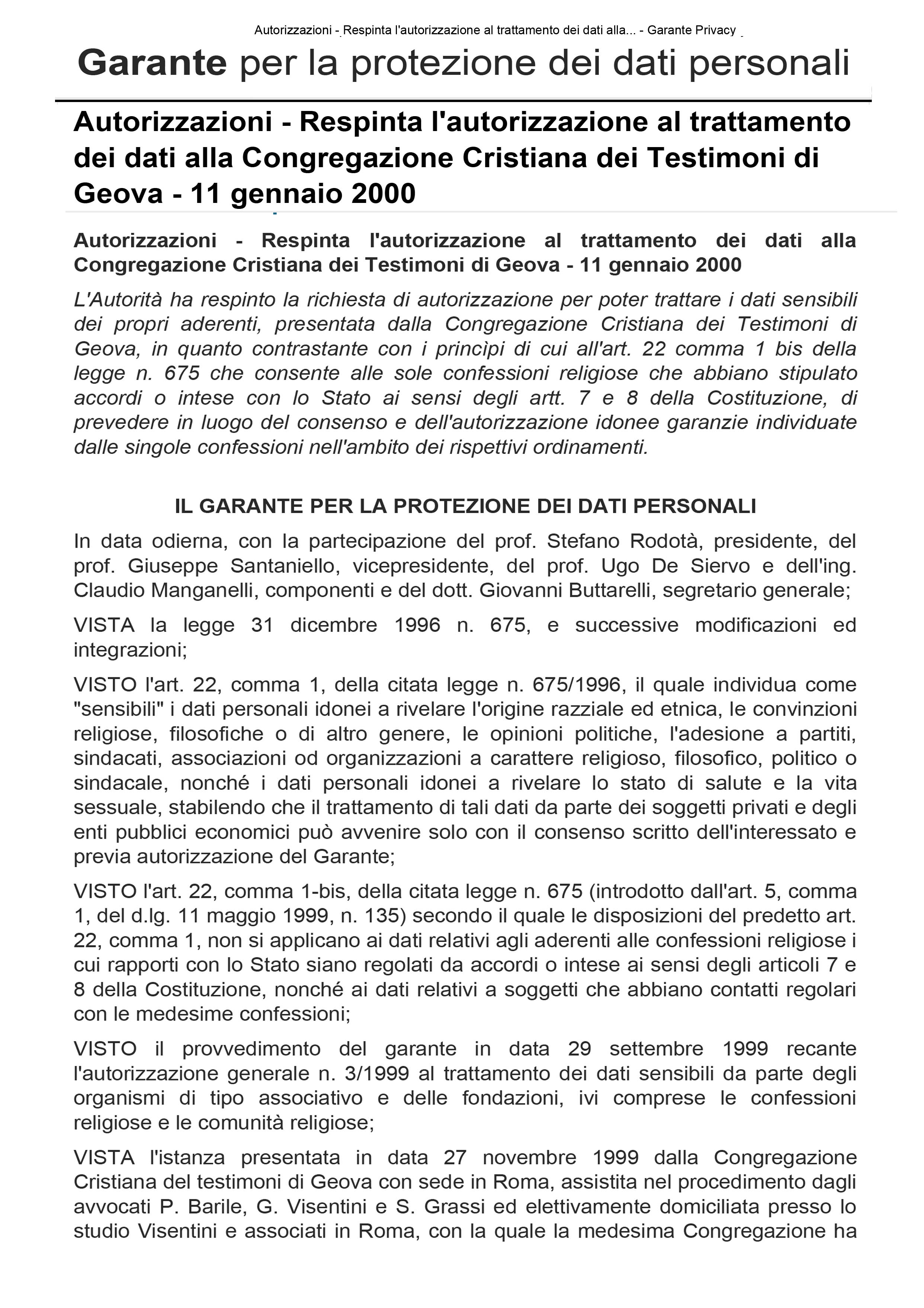 Autorizzazioni - Respinta l'autorizzazione al trattamento dei dati alla..-1