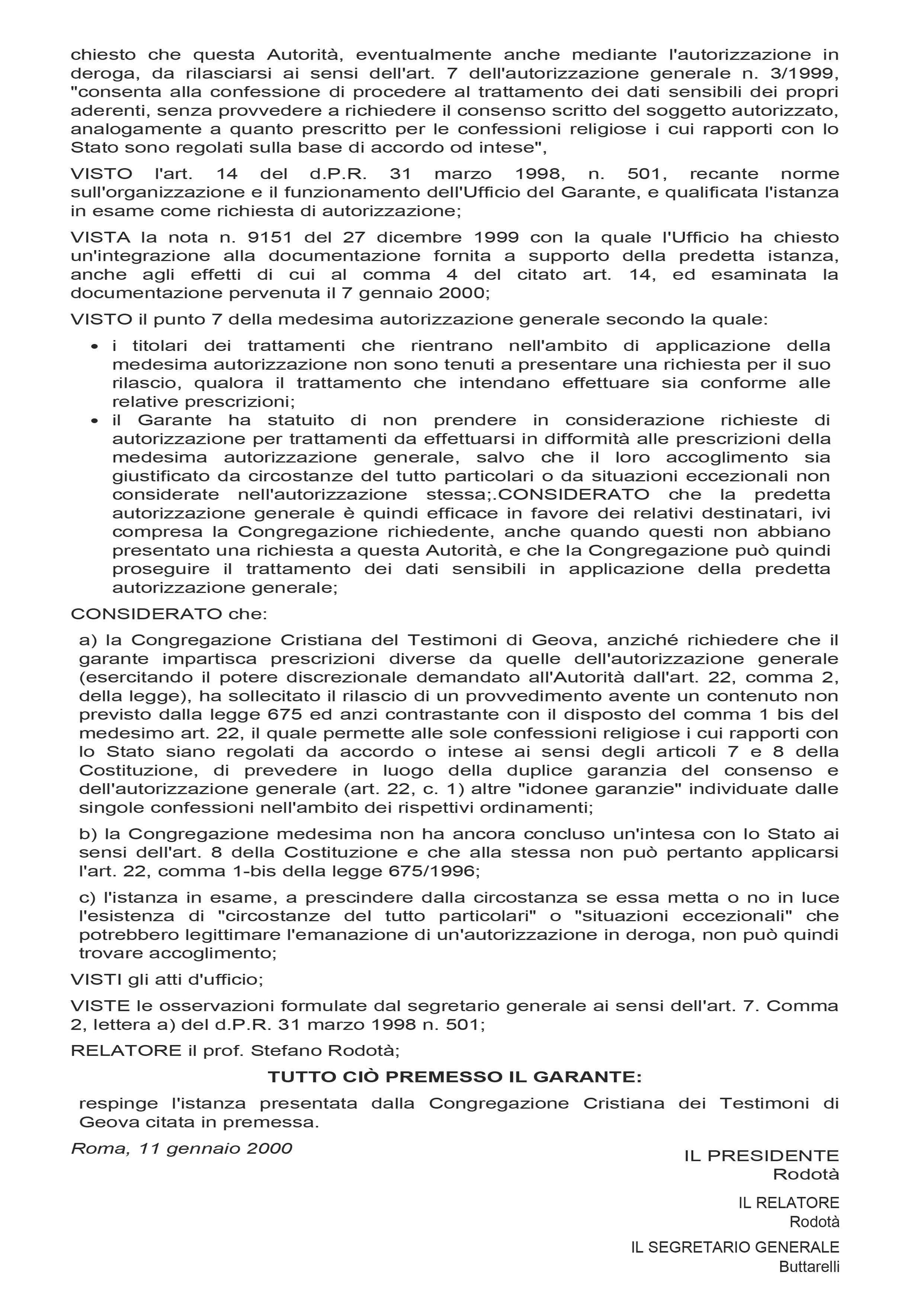 Autorizzazioni - Respinta l'autorizzazione al trattamento dei dati alla..-2
