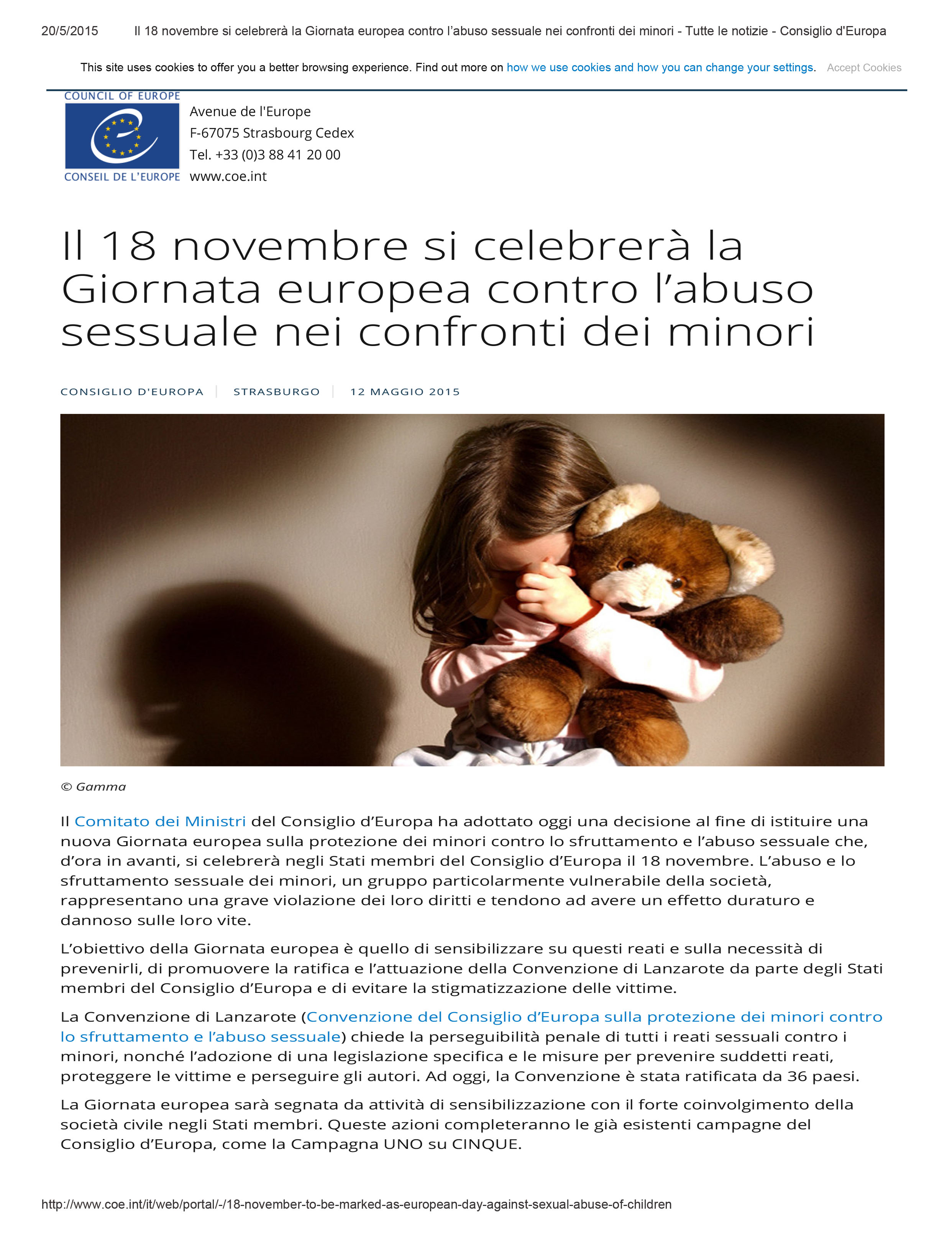 Il 18 novembre si celebrerà la Giornata europea contro l’abuso sessuale nei confronti dei minori - Tutte le notizie - Consiglio d'Europa